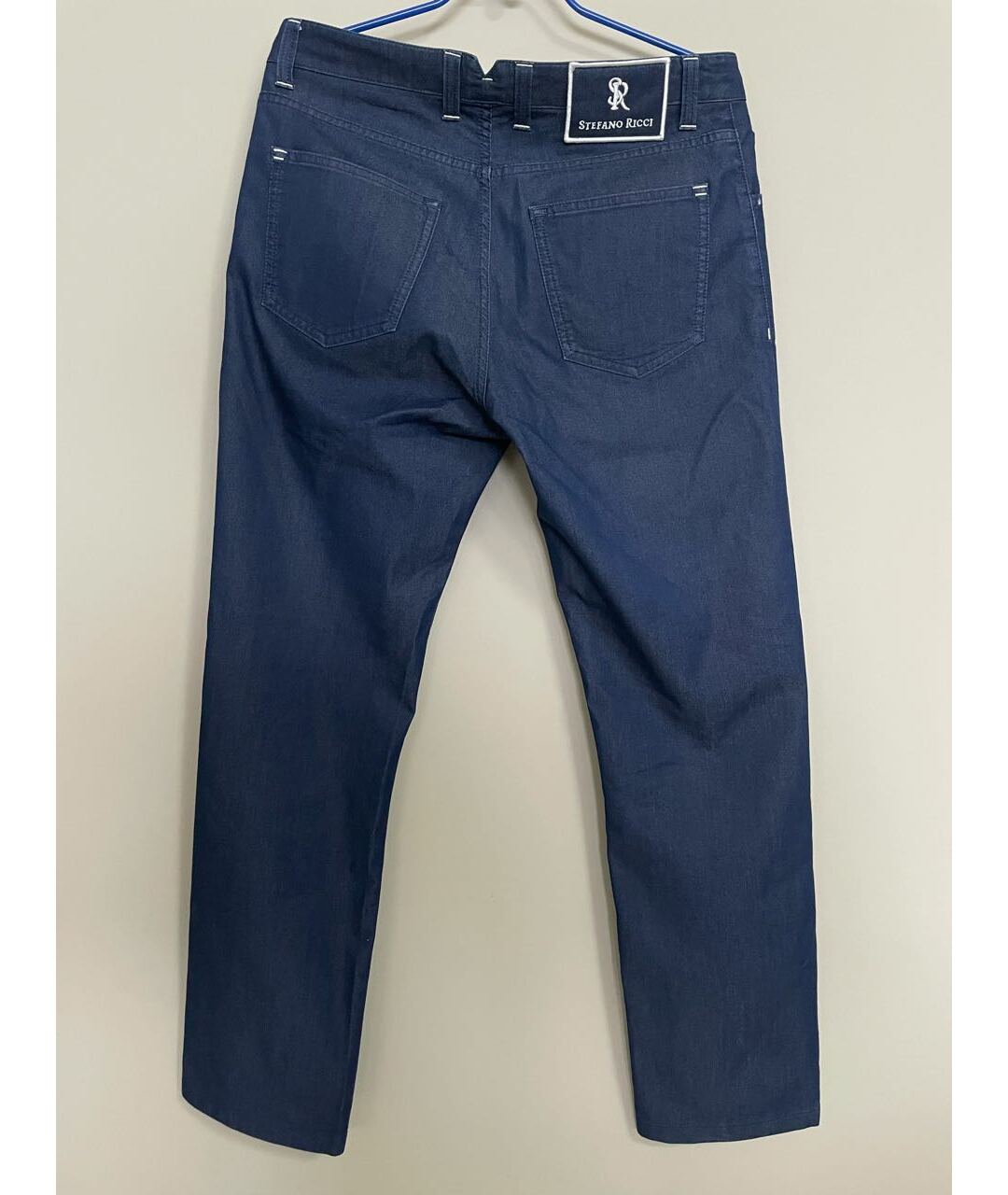 STEFANO RICCI Синие хлопко-полиэстеровые прямые джинсы, фото 2