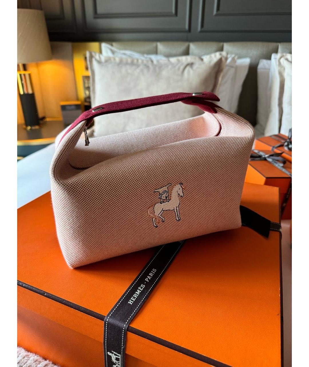 HERMES PRE-OWNED Розовая шерстяная косметичка, фото 3