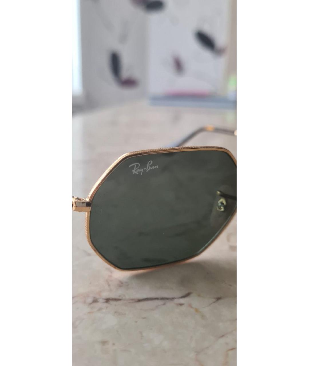 RAY BAN Золотые металлические солнцезащитные очки, фото 3