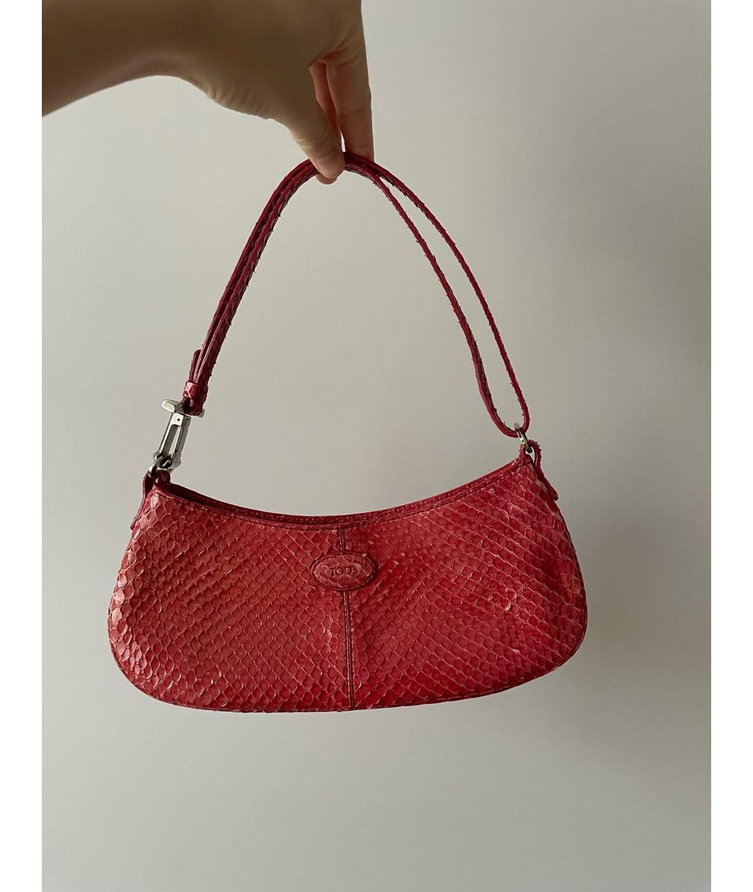 TOD'S Красная сумка с короткими ручками из экзотической кожи, фото 5