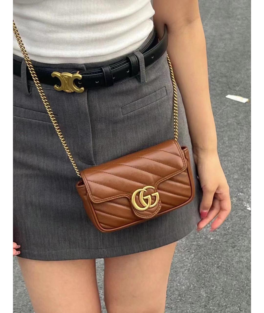 GUCCI Коричневая кожаная сумка через плечо, фото 6