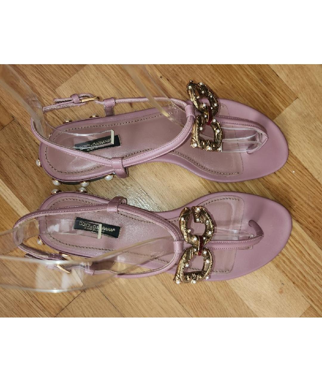 DOLCE&GABBANA Розовые кожаные сандалии, фото 3
