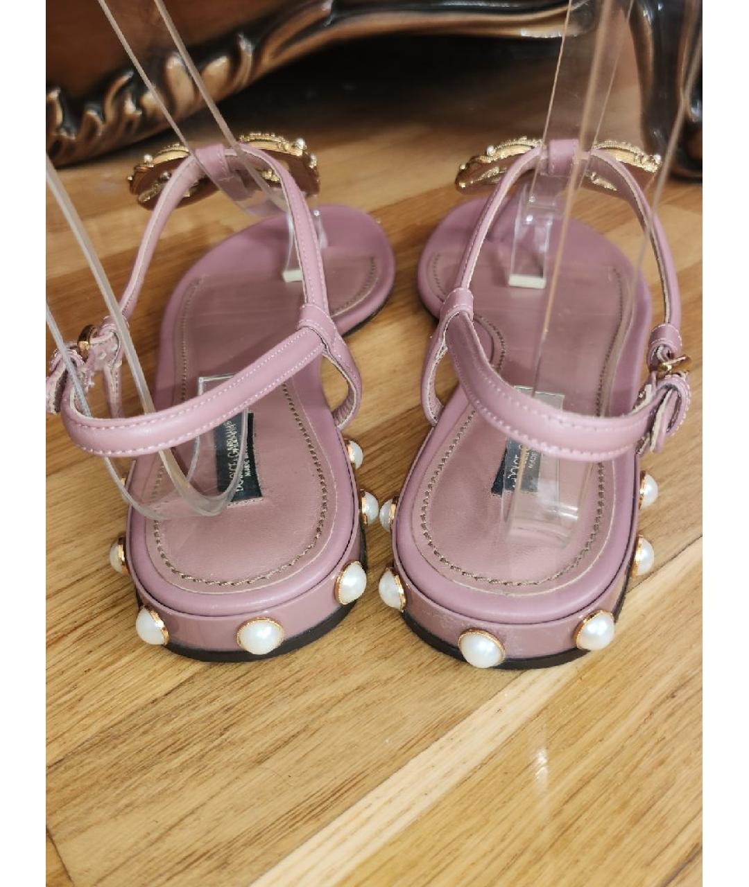 DOLCE&GABBANA Розовые кожаные сандалии, фото 4