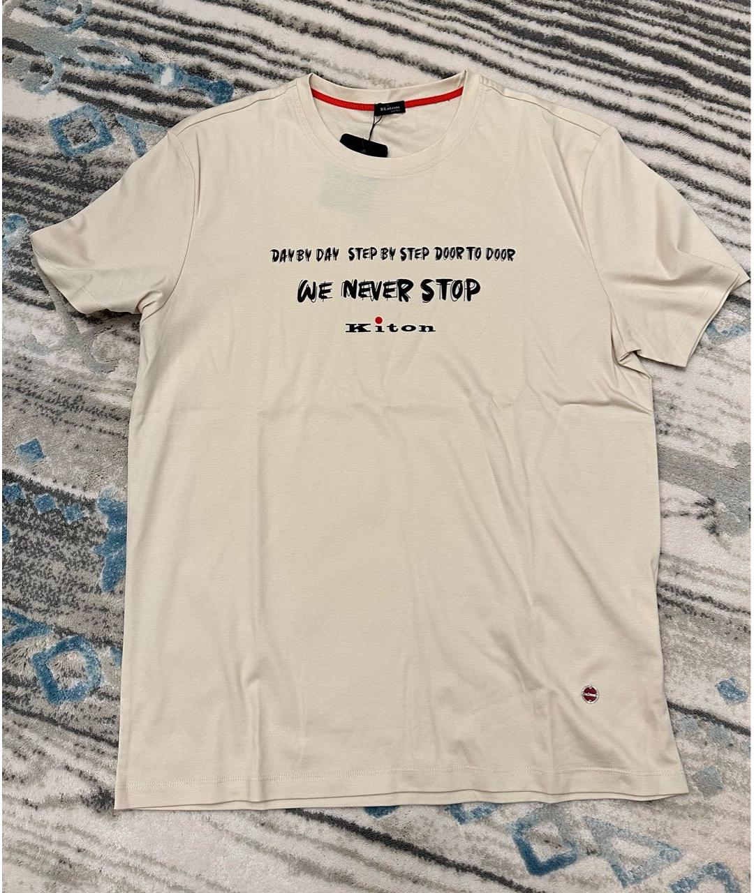 KITON Бежевая хлопковая футболка, фото 4