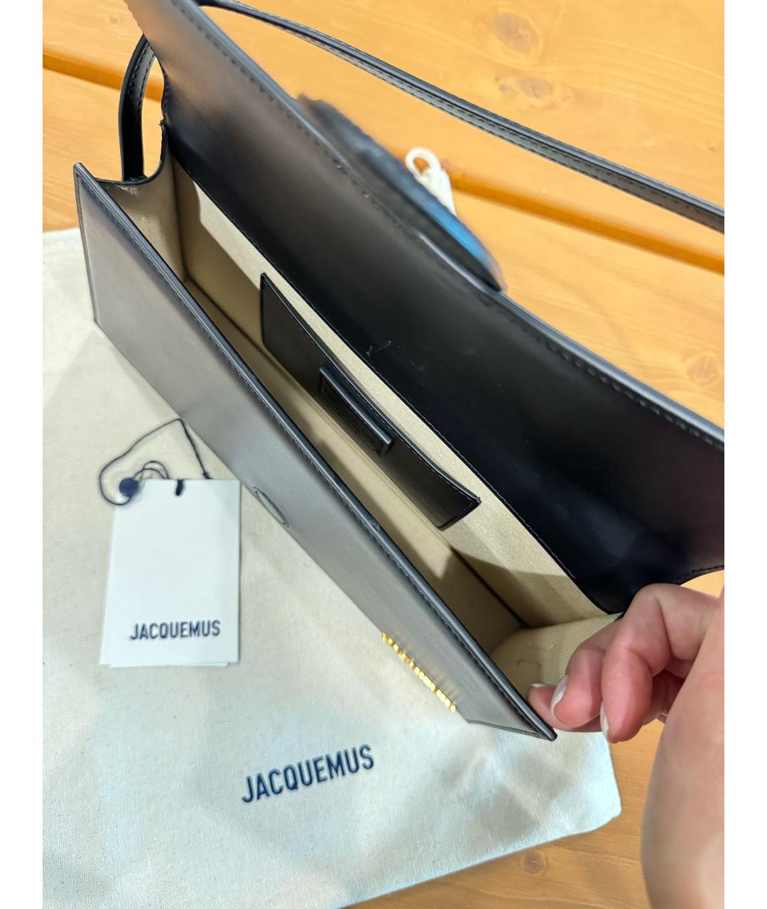 JACQUEMUS Черная кожаная сумка с короткими ручками, фото 4
