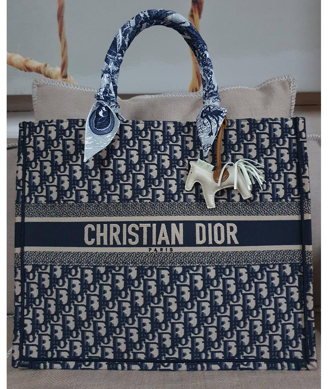 CHRISTIAN DIOR Темно-синяя жаккардовая сумка тоут, фото 6