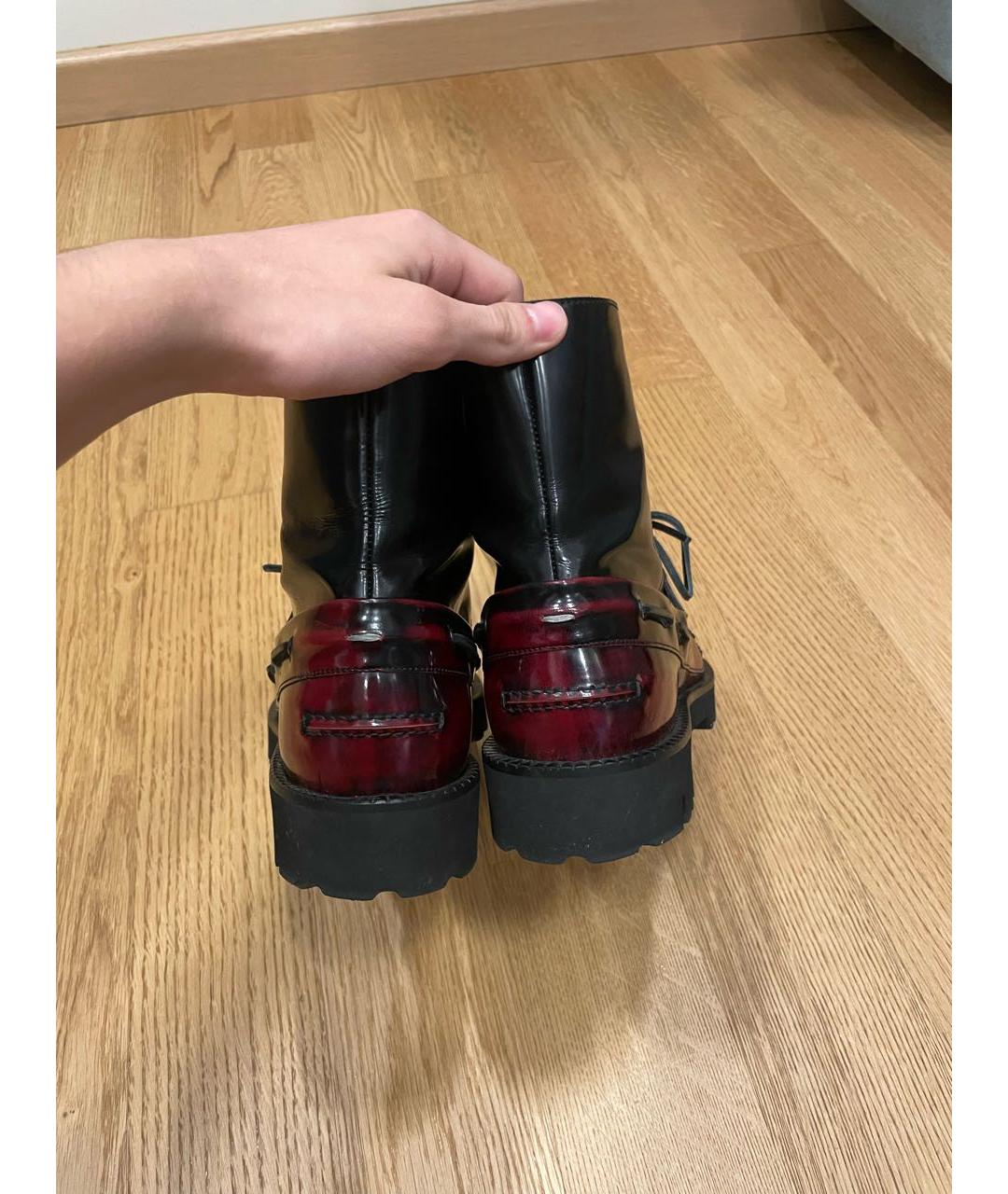 MAISON MARGIELA Бордовые кожаные высокие ботинки, фото 3