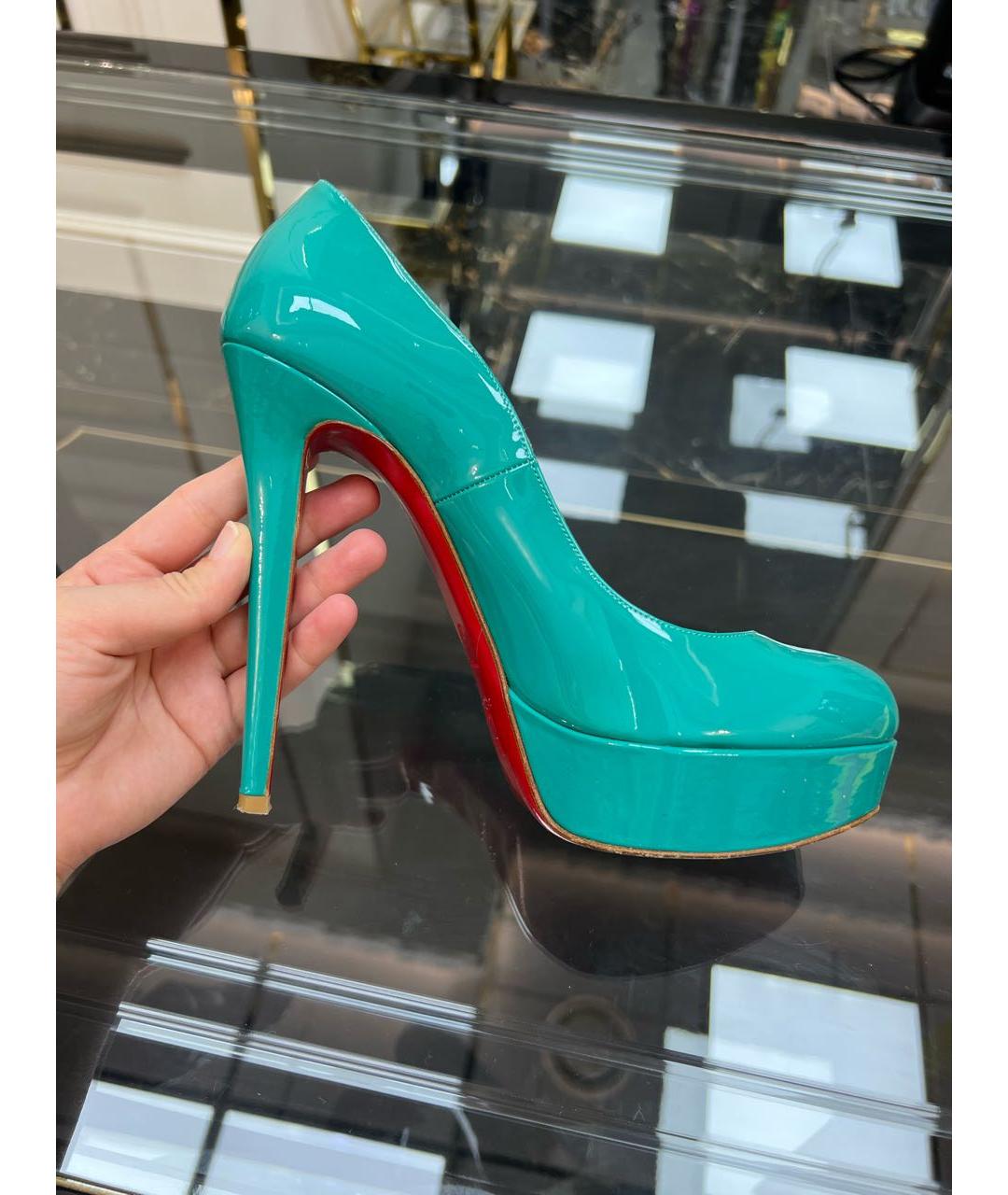 CHRISTIAN LOUBOUTIN Бирюзовые туфли из лакированной кожи, фото 4