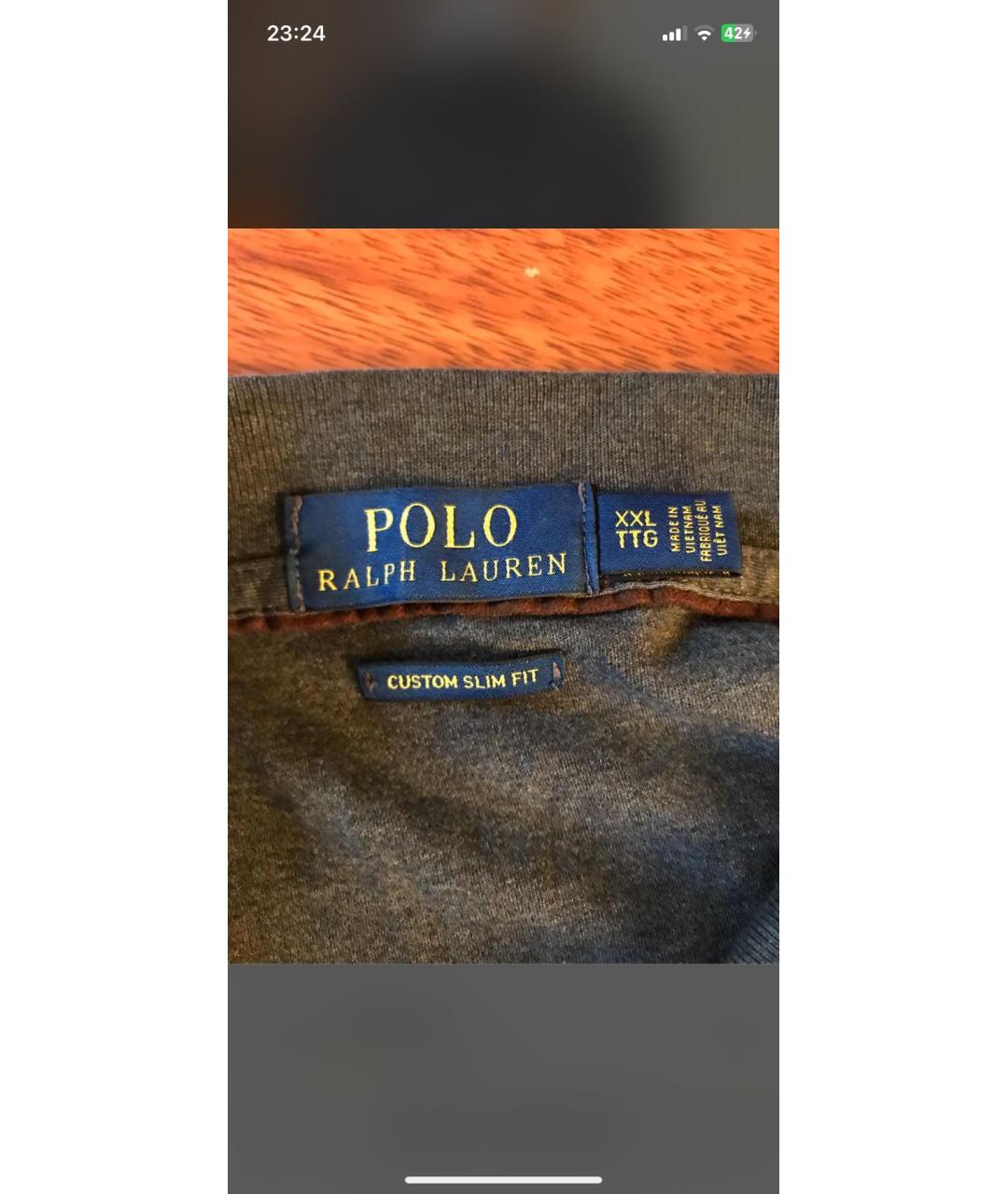 POLO RALPH LAUREN Антрацитовое хлопковое поло с длинным рукавом, фото 3