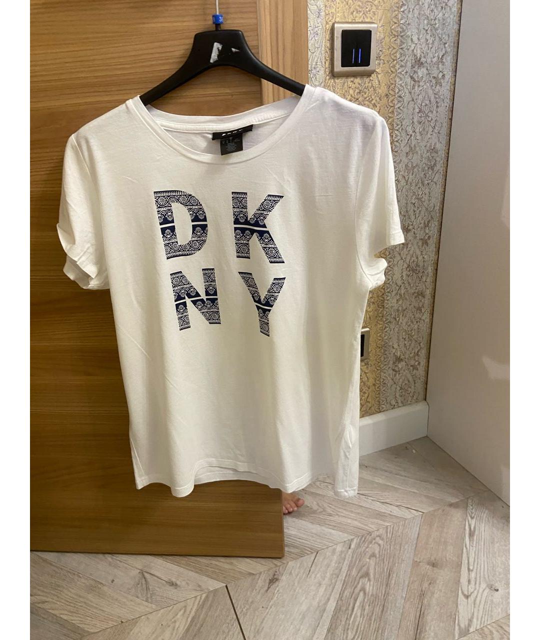 DKNY Белая хлопко-эластановая футболка, фото 7