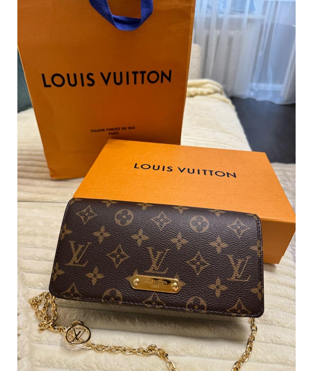 LOUIS VUITTON Коричневая кожаная сумка через плечо, фото 8