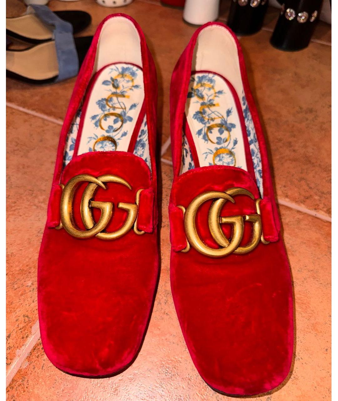 GUCCI Красные бархатные туфли, фото 2