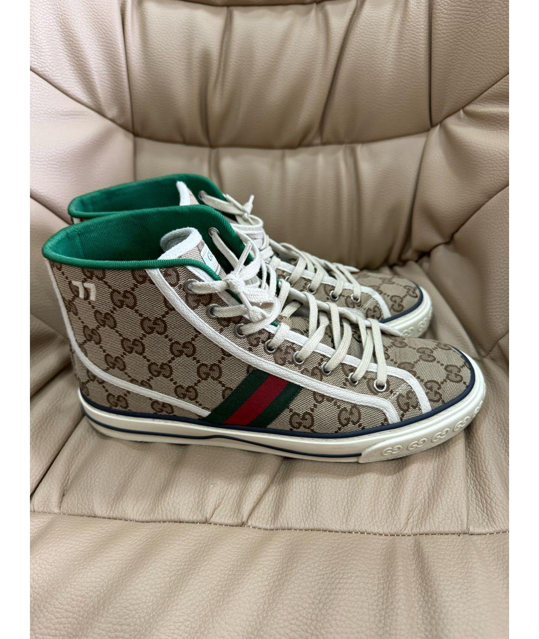 GUCCI Коричневые текстильные высокие кроссовки / кеды, фото 6