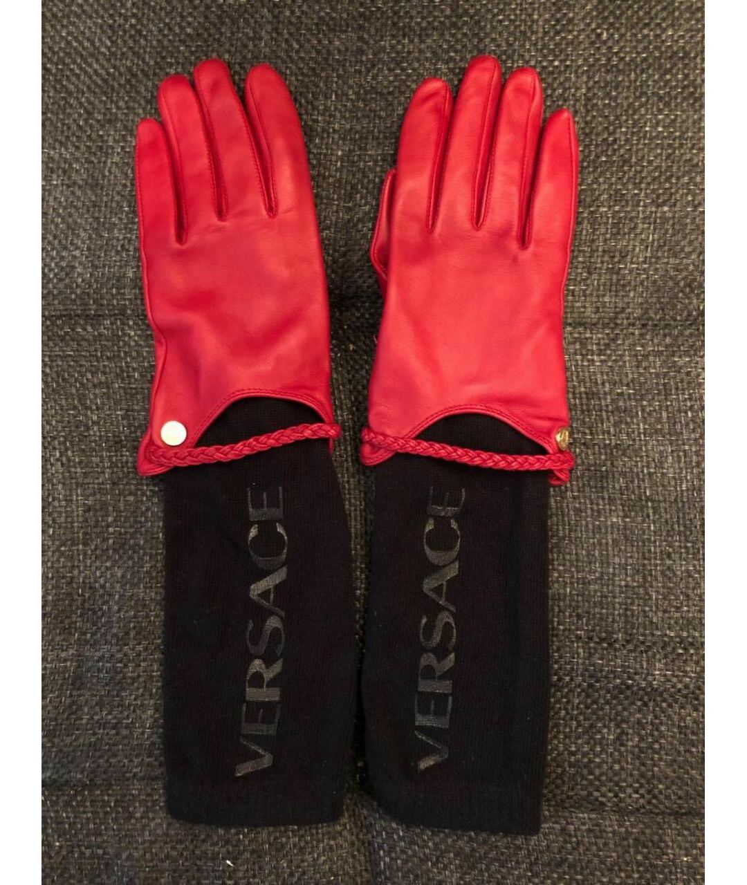 VERSACE Красные кожаные перчатки, фото 7