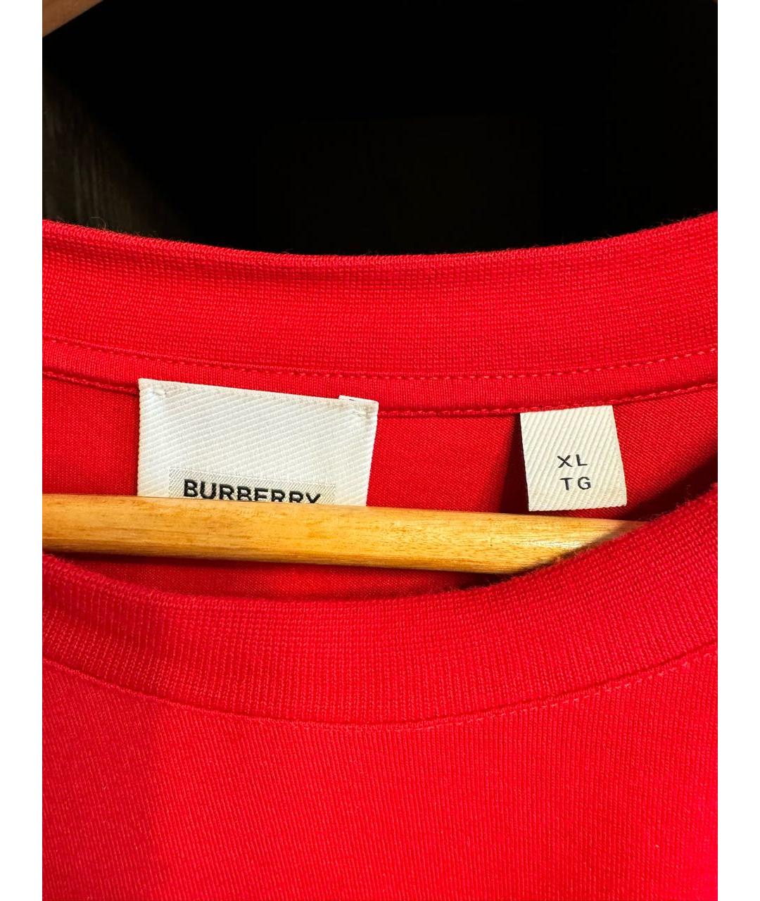 BURBERRY Красная хлопковая футболка, фото 4