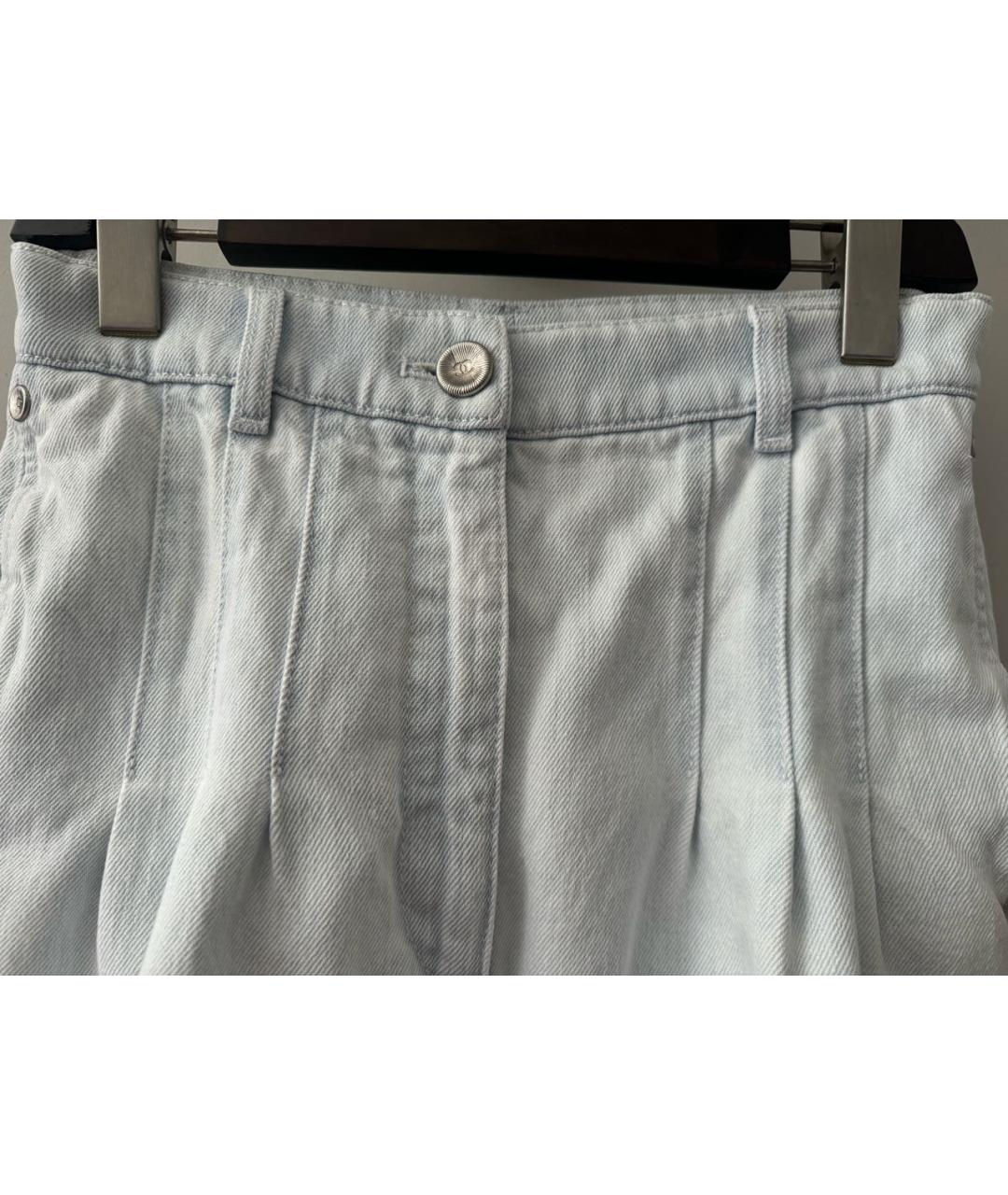 CHANEL Голубые хлопко-эластановые джинсы слим, фото 3