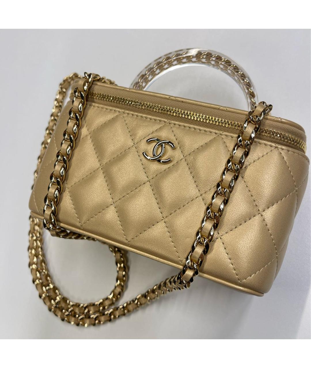 CHANEL PRE-OWNED Золотая кожаная сумка через плечо, фото 2