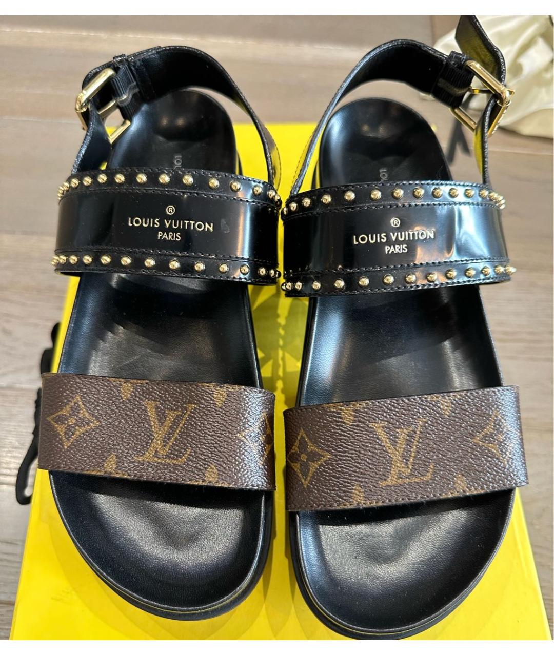 LOUIS VUITTON Черные кожаные сандалии, фото 2