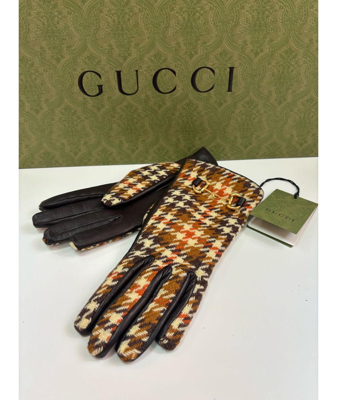 GUCCI Коричневые кожаные перчатки, фото 4