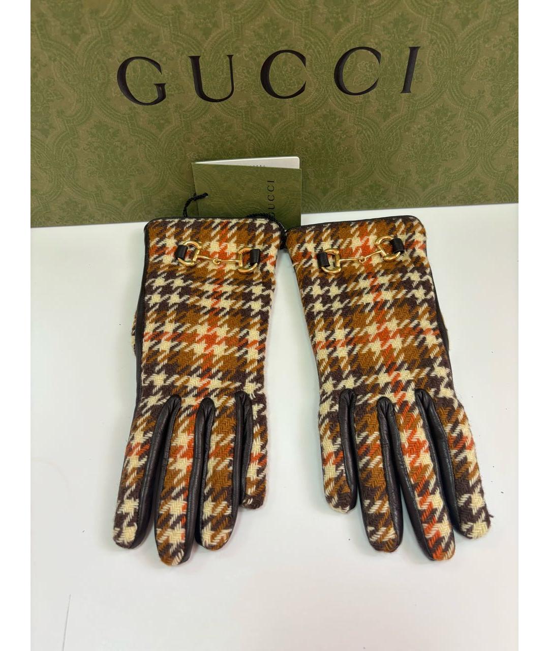 GUCCI Коричневые кожаные перчатки, фото 9