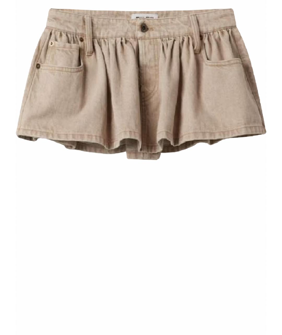 MIU MIU Бежевая хлопковая юбка мини, фото 1