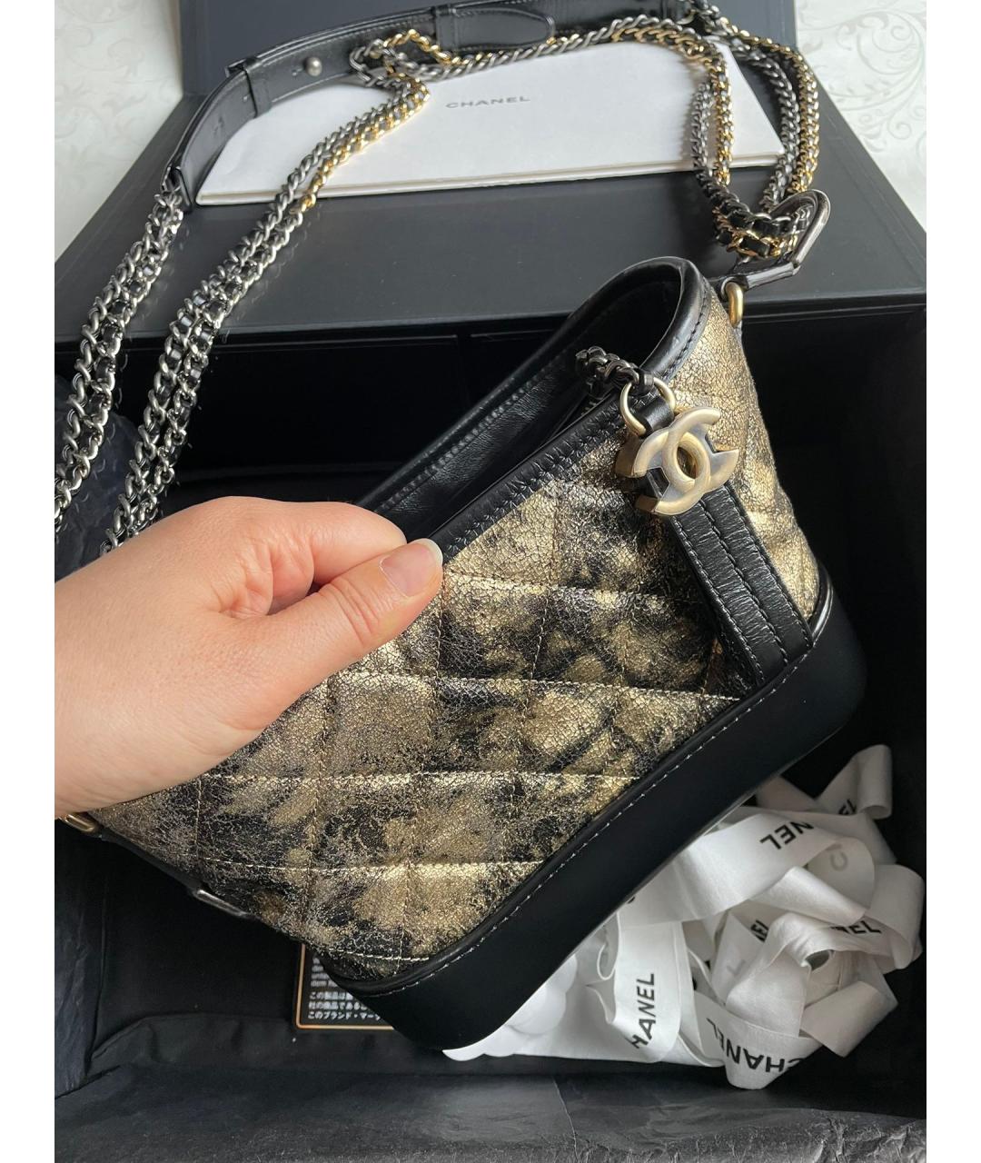 CHANEL PRE-OWNED Золотая кожаная сумка через плечо, фото 3