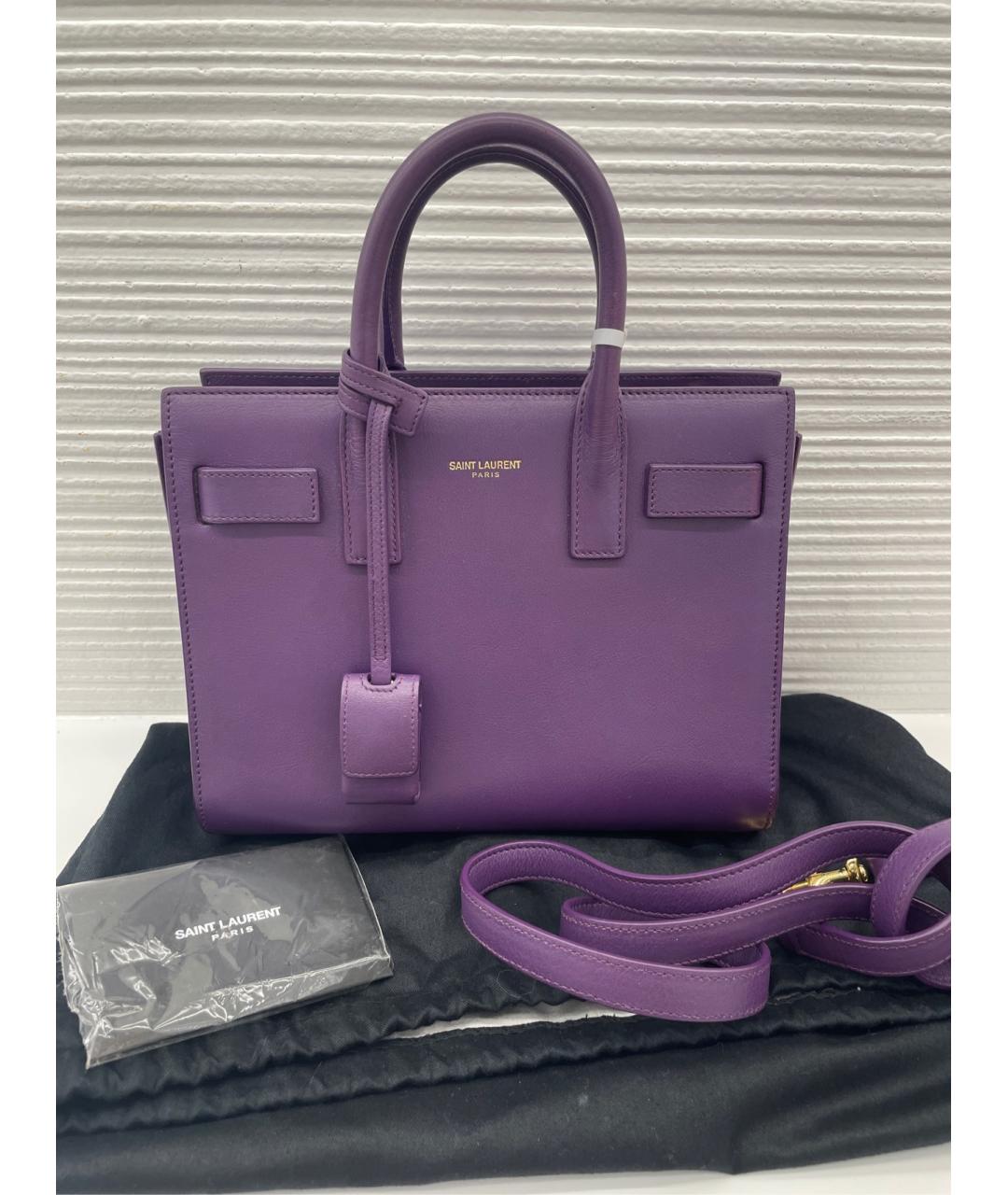 SAINT LAURENT Фиолетовая кожаная сумка с короткими ручками, фото 8