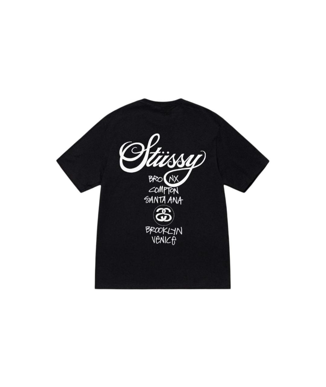 STUSSY Черная хлопковая футболка, фото 2