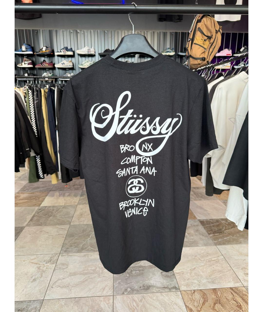 STUSSY Черная хлопковая футболка, фото 6