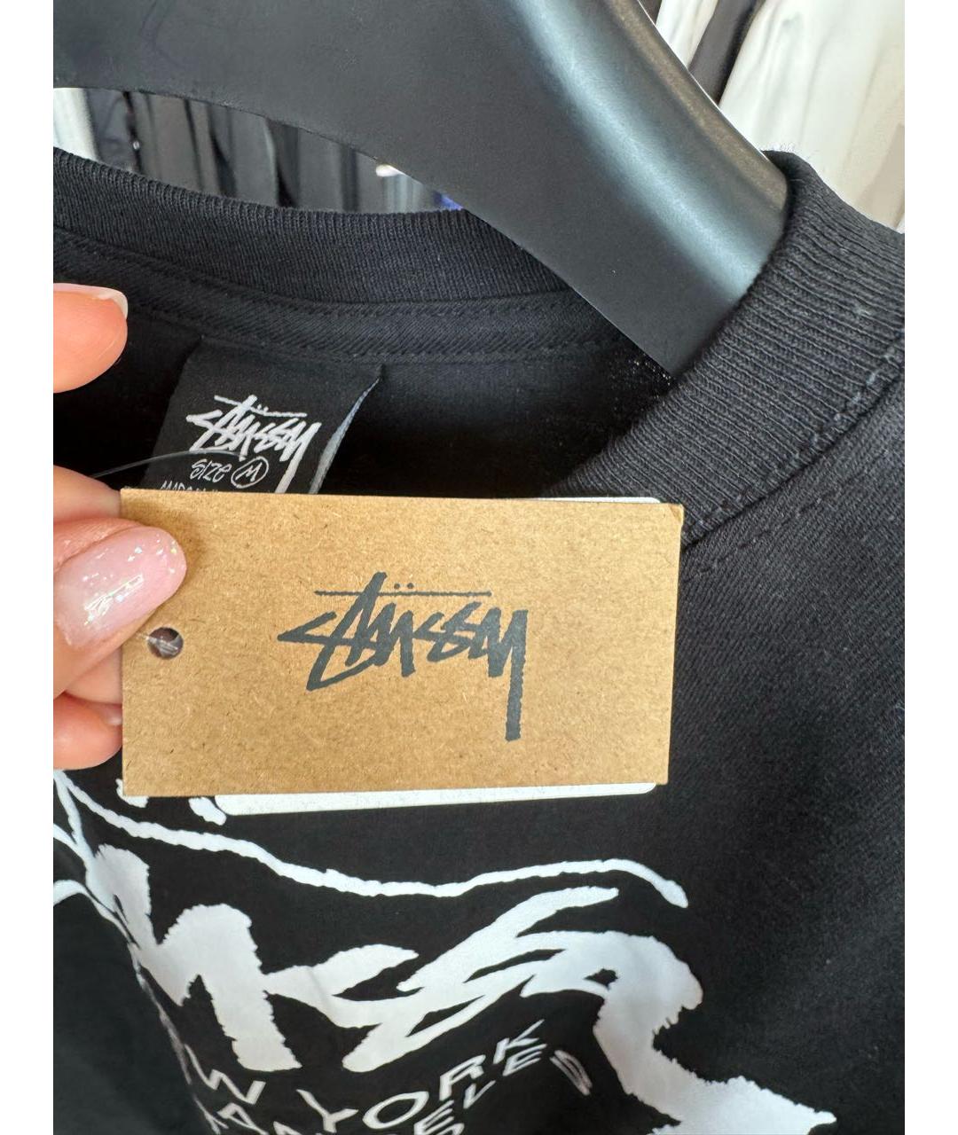 STUSSY Черная хлопковая футболка, фото 8