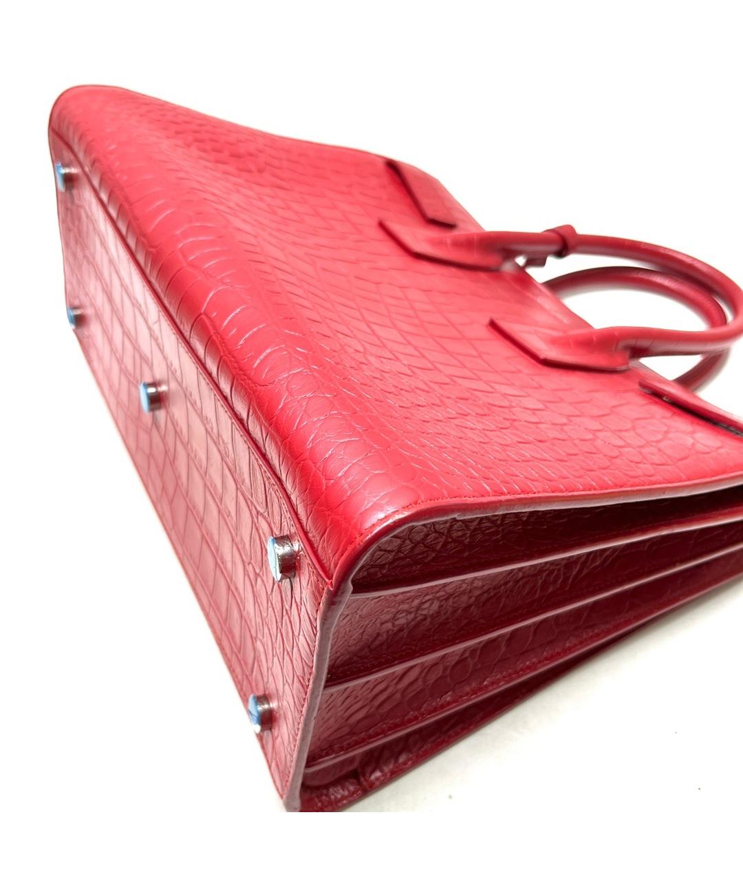 SAINT LAURENT Красная кожаная сумка с короткими ручками, фото 6