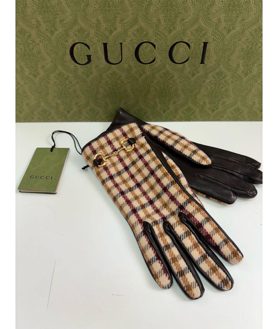 GUCCI Коричневые кожаные перчатки, фото 4