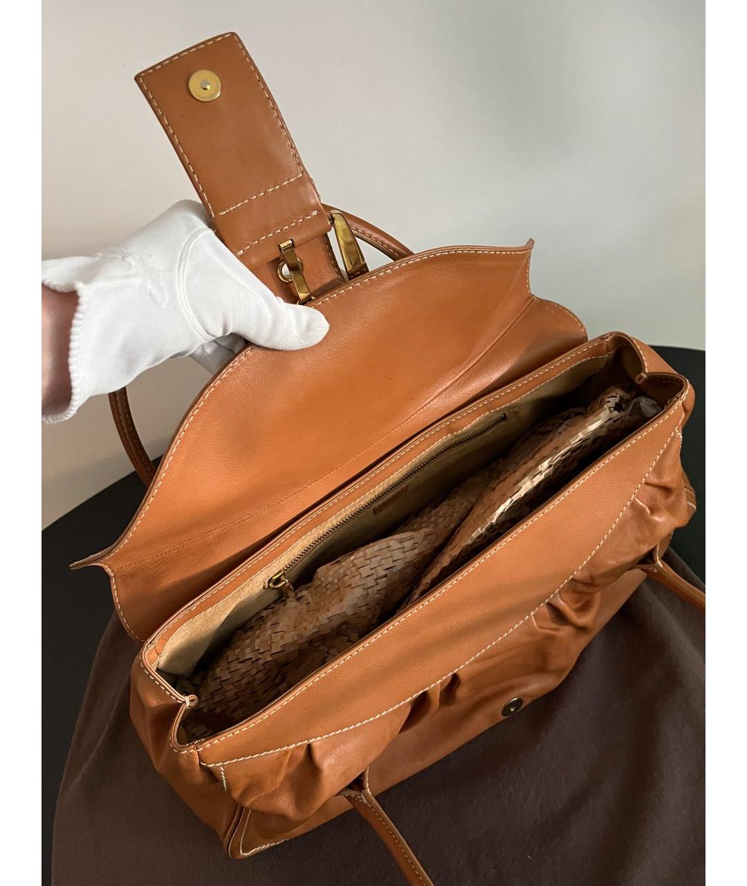 CELINE Коричневая кожаная сумка с короткими ручками, фото 7