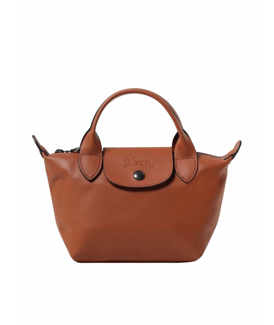 LONGCHAMP Коричневая кожаная сумка с короткими ручками, фото 1