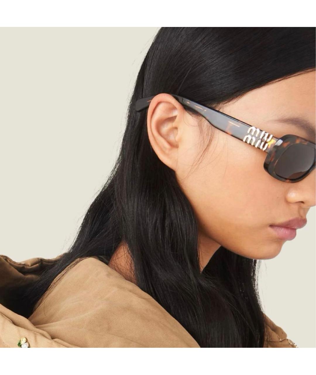 MIU MIU Коричневые пластиковые солнцезащитные очки, фото 4
