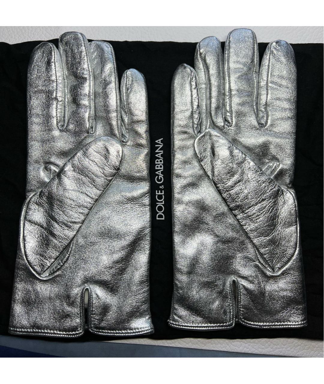 DOLCE&GABBANA Серебряные кожаные перчатки, фото 2