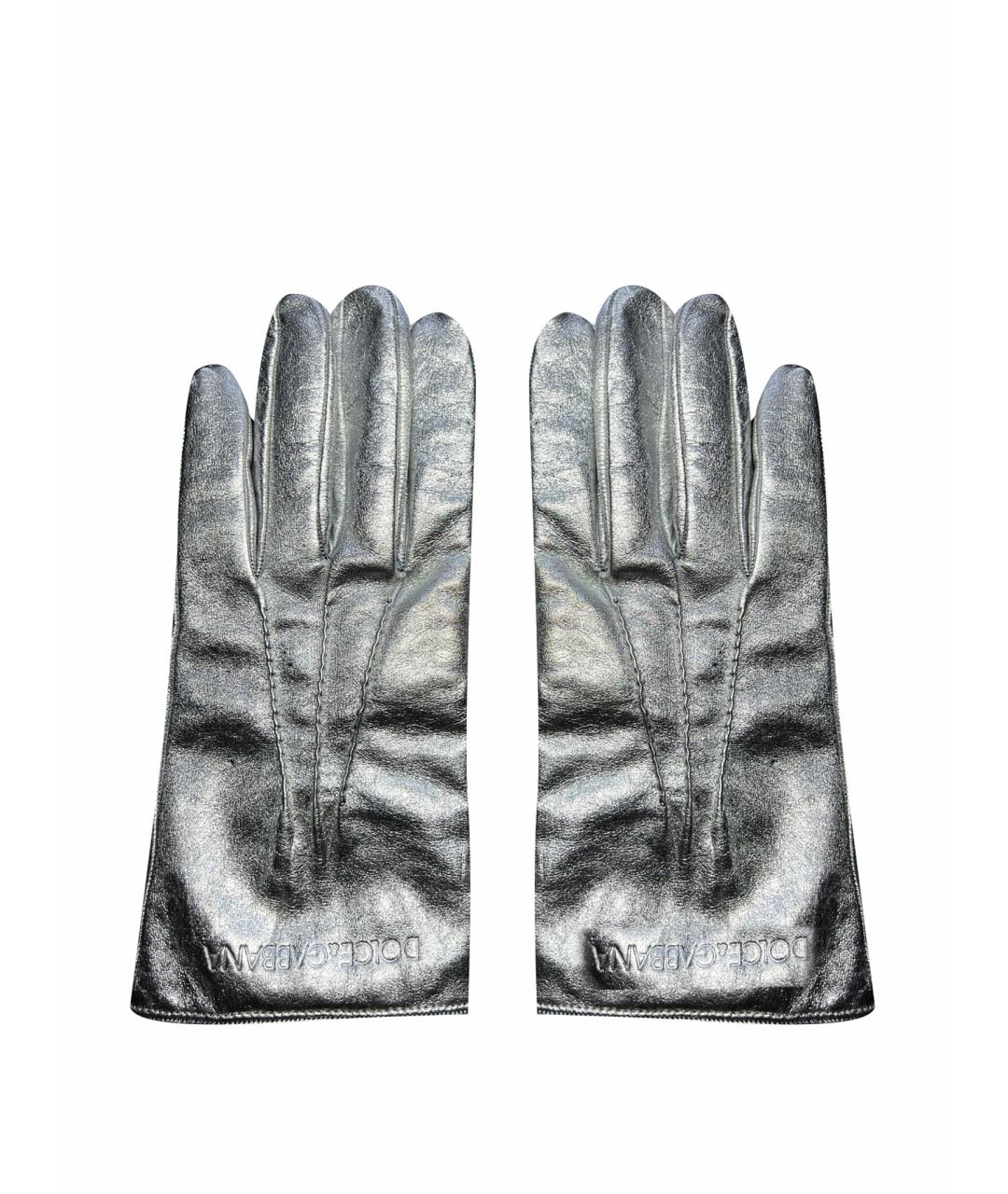 DOLCE&GABBANA Серебряные кожаные перчатки, фото 1