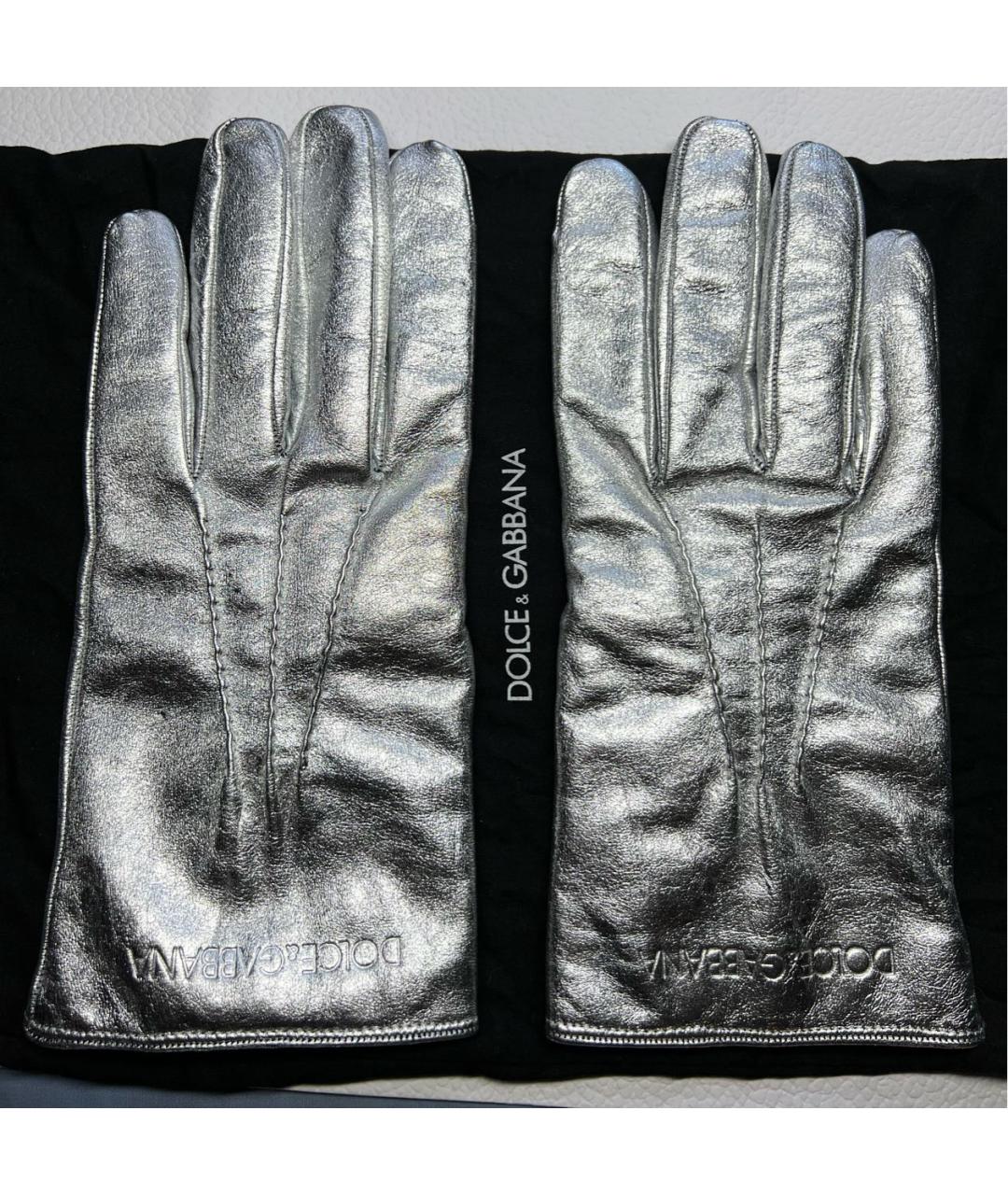 DOLCE&GABBANA Серебряные кожаные перчатки, фото 9