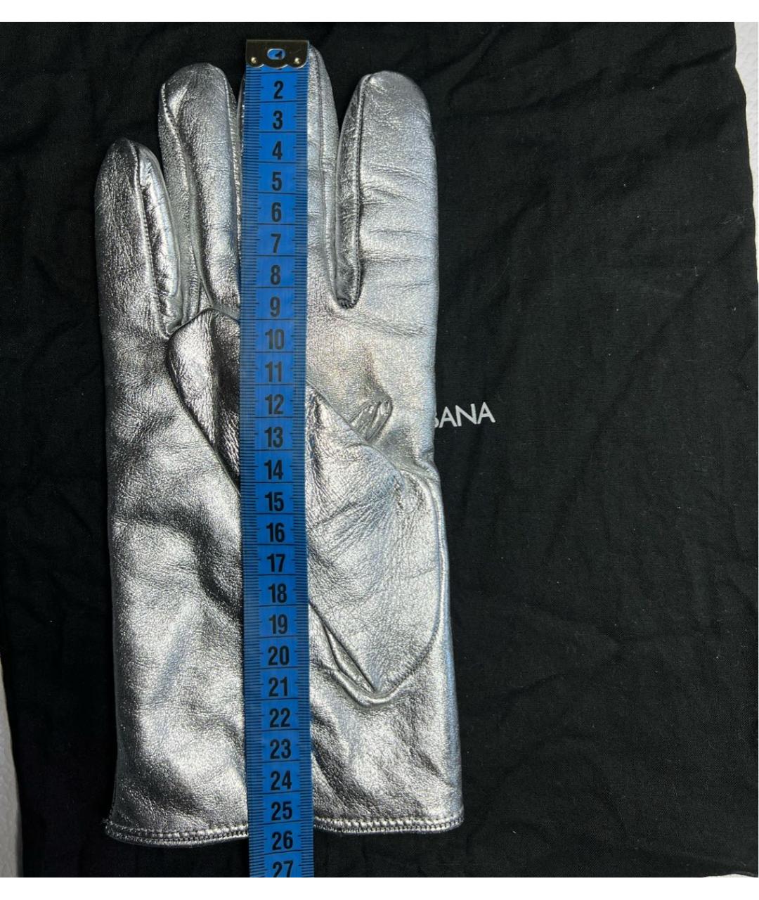 DOLCE&GABBANA Серебряные кожаные перчатки, фото 4