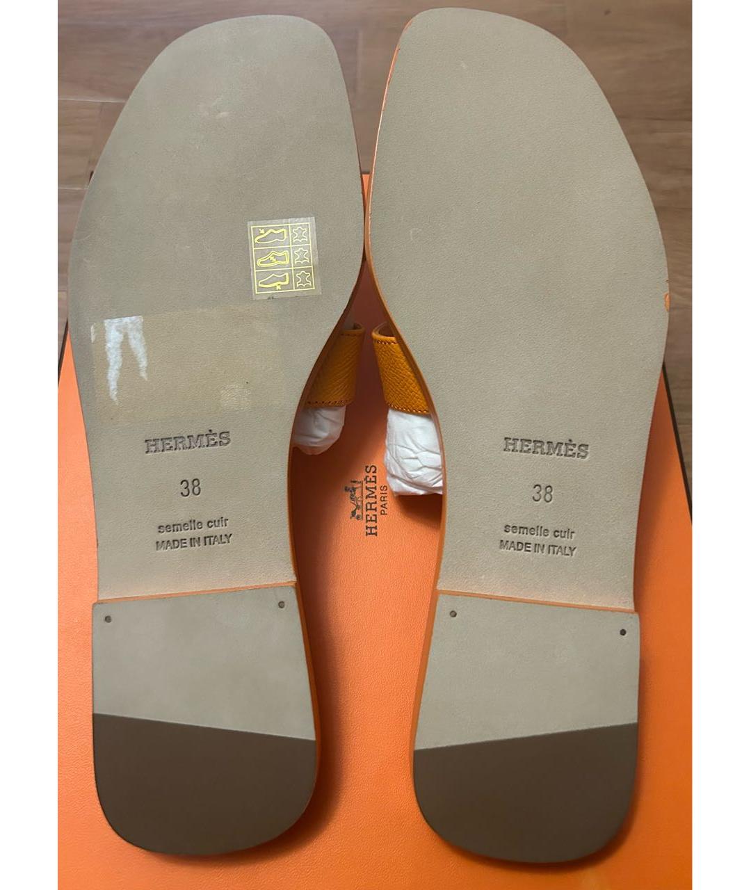 HERMES PRE-OWNED Оранжевое кожаные шлепанцы, фото 4
