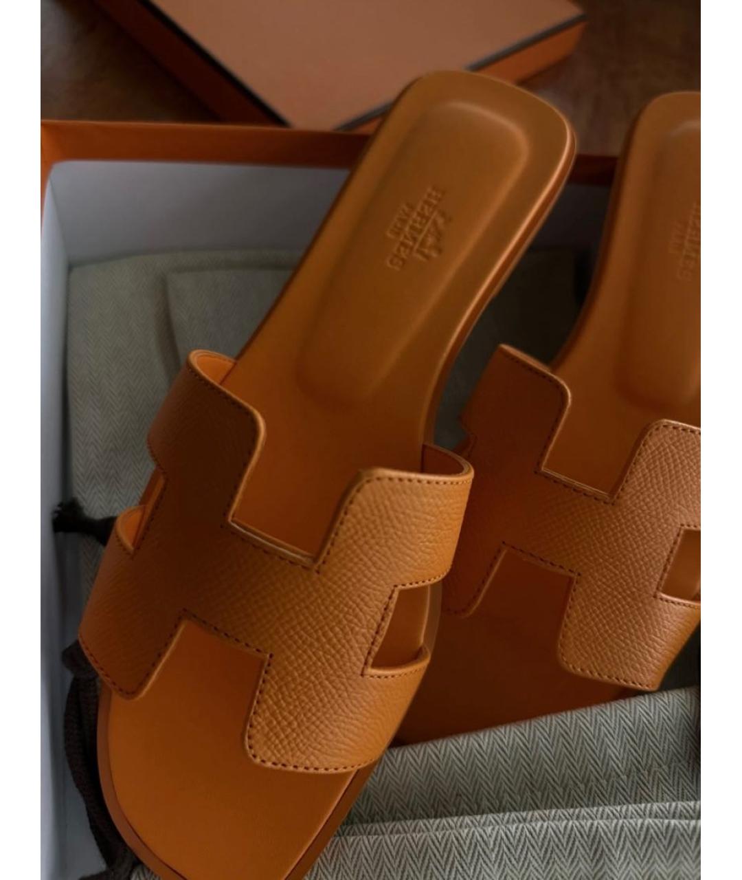 HERMES PRE-OWNED Оранжевое кожаные шлепанцы, фото 3