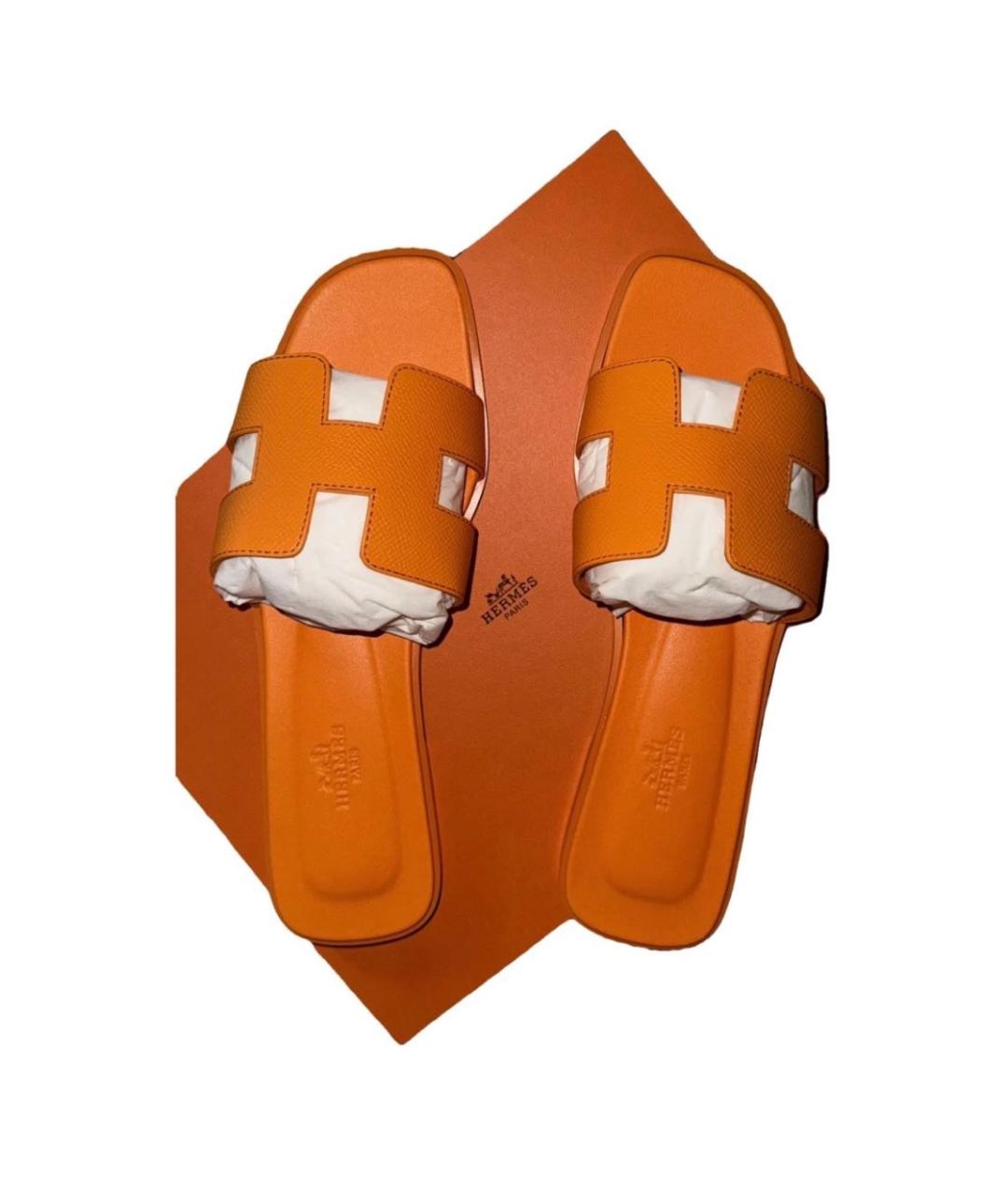 HERMES PRE-OWNED Оранжевое кожаные шлепанцы, фото 5