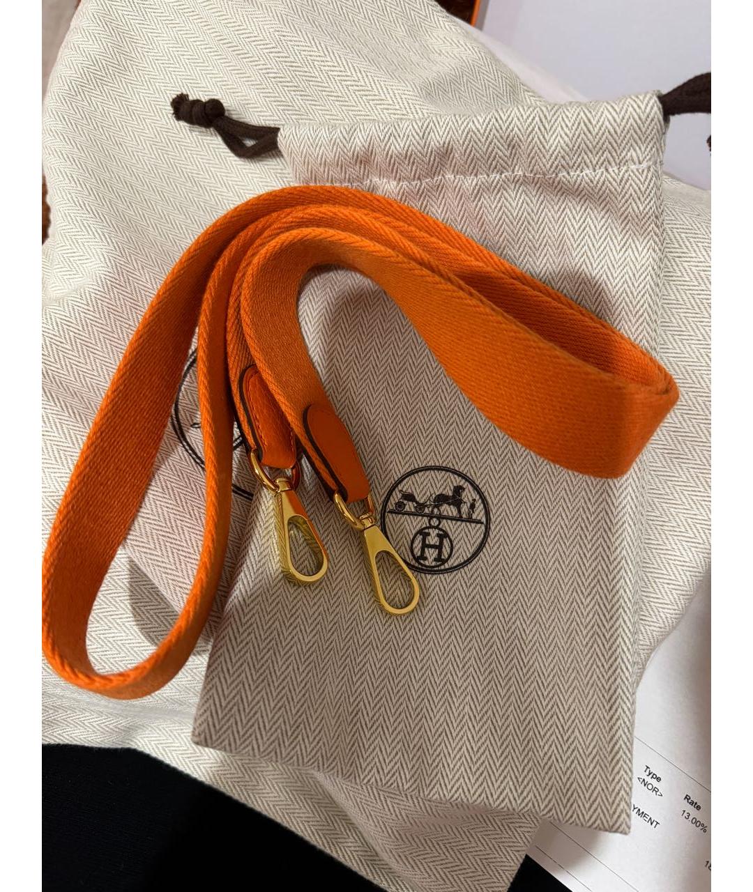 HERMES Оранжевая кожаная пляжная сумка, фото 7