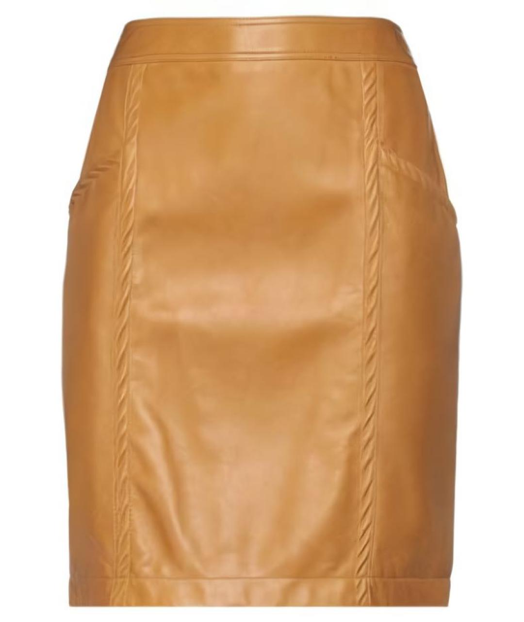 SAINT LAURENT Горчичная кожаная юбка мини, фото 1
