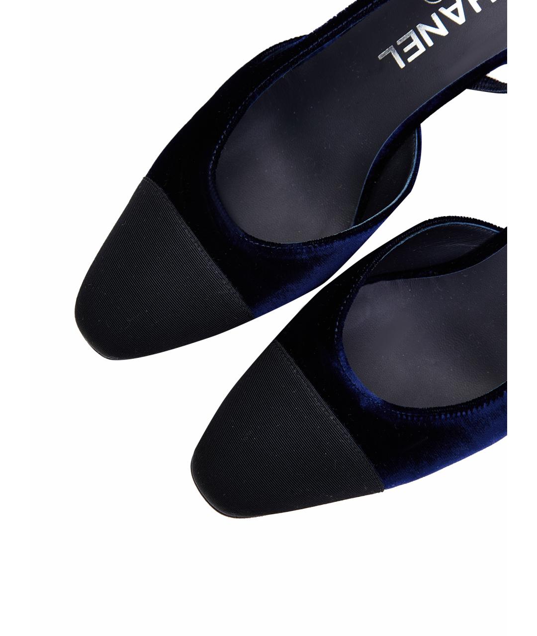 CHANEL PRE-OWNED Темно-синие текстильные лодочки на низком каблуке, фото 4