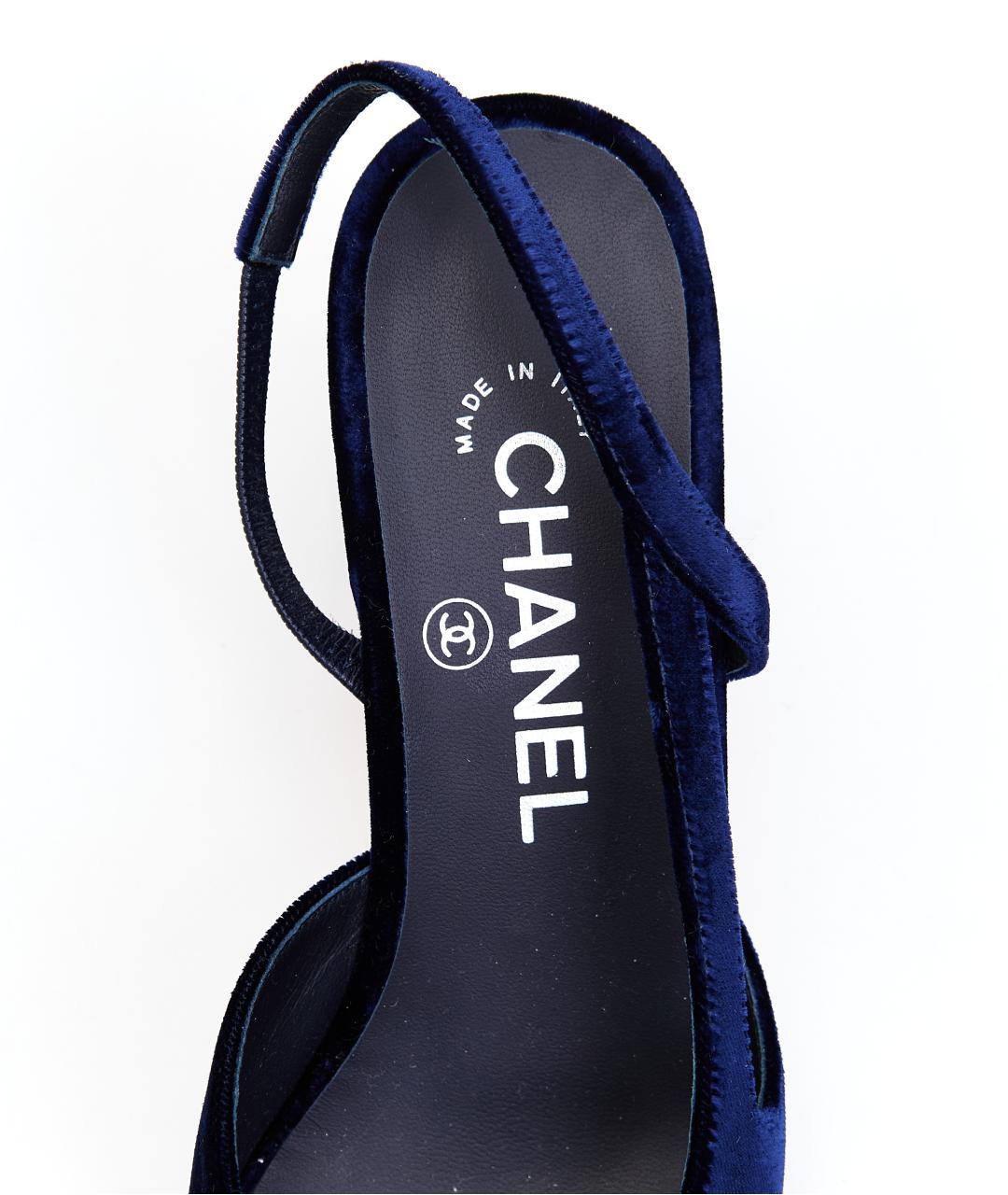 CHANEL PRE-OWNED Темно-синие текстильные лодочки на низком каблуке, фото 5