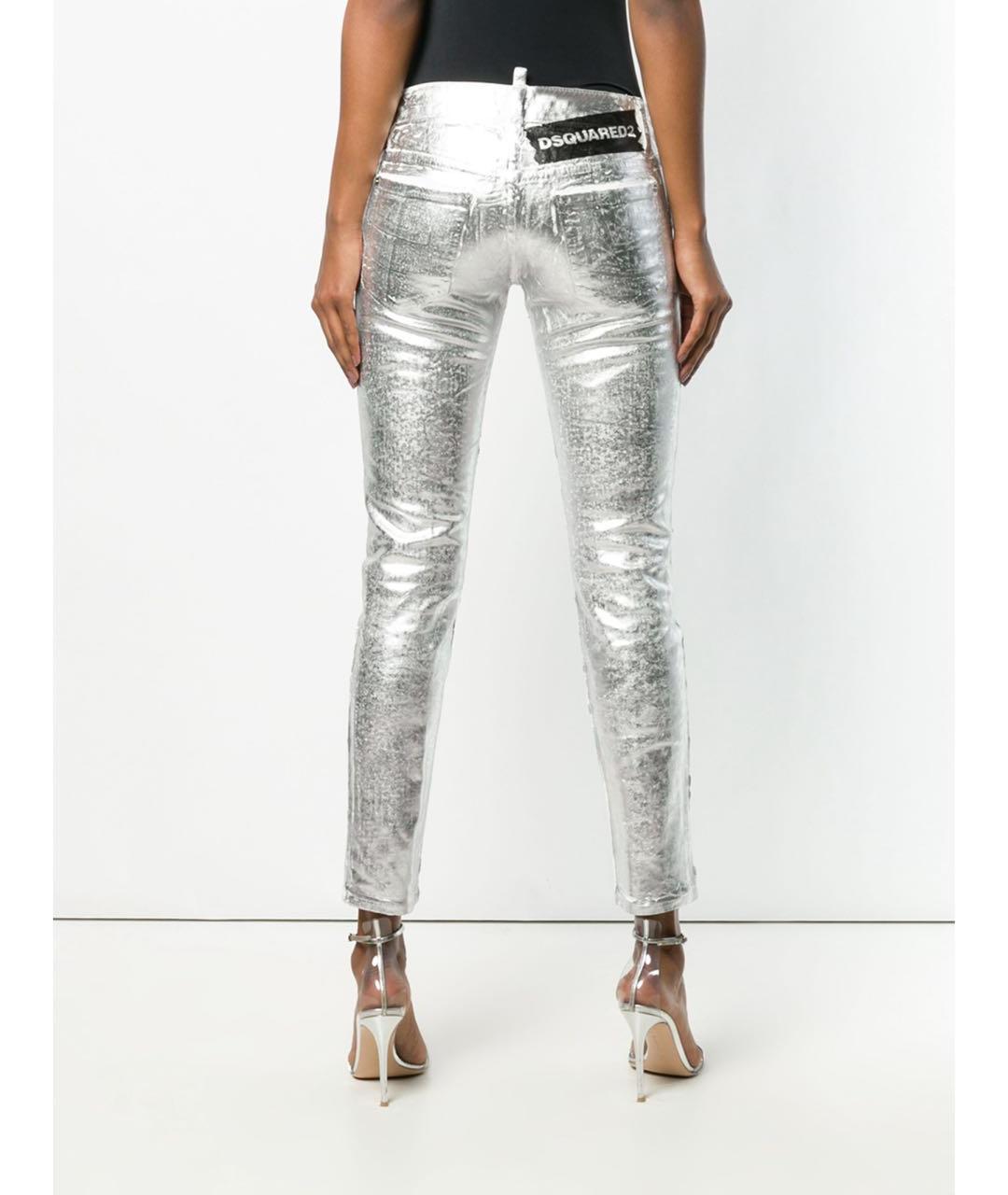 DSQUARED2 Серебряные хлопко-эластановые джинсы слим, фото 2