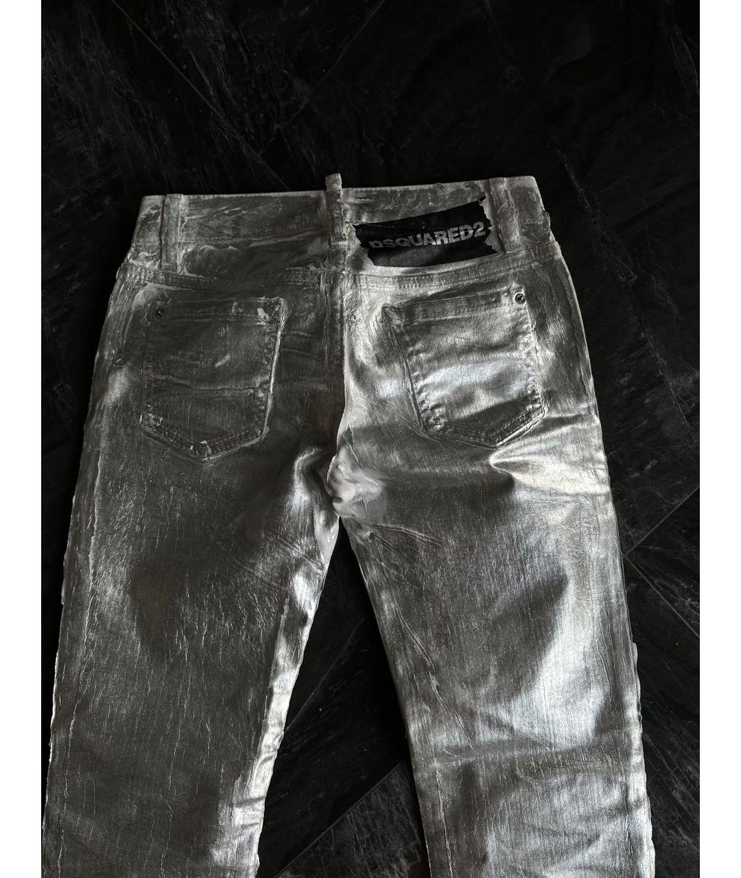 DSQUARED2 Серебряные хлопко-эластановые джинсы слим, фото 6