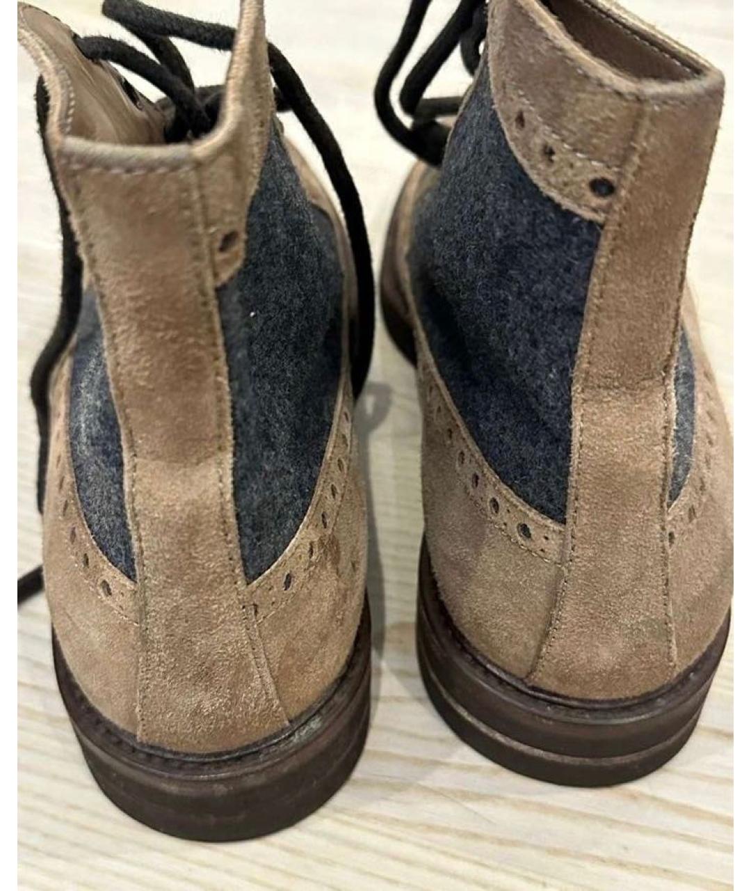 BRUNELLO CUCINELLI Бежевые замшевые высокие ботинки, фото 3