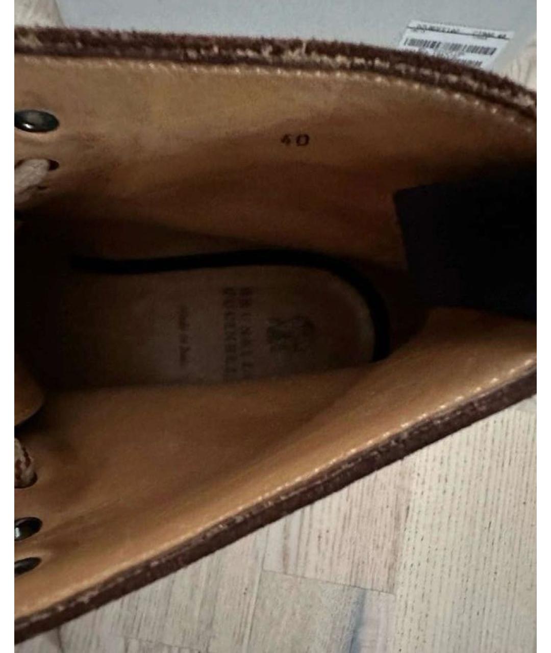 BRUNELLO CUCINELLI Коричневые кожаные высокие ботинки, фото 5